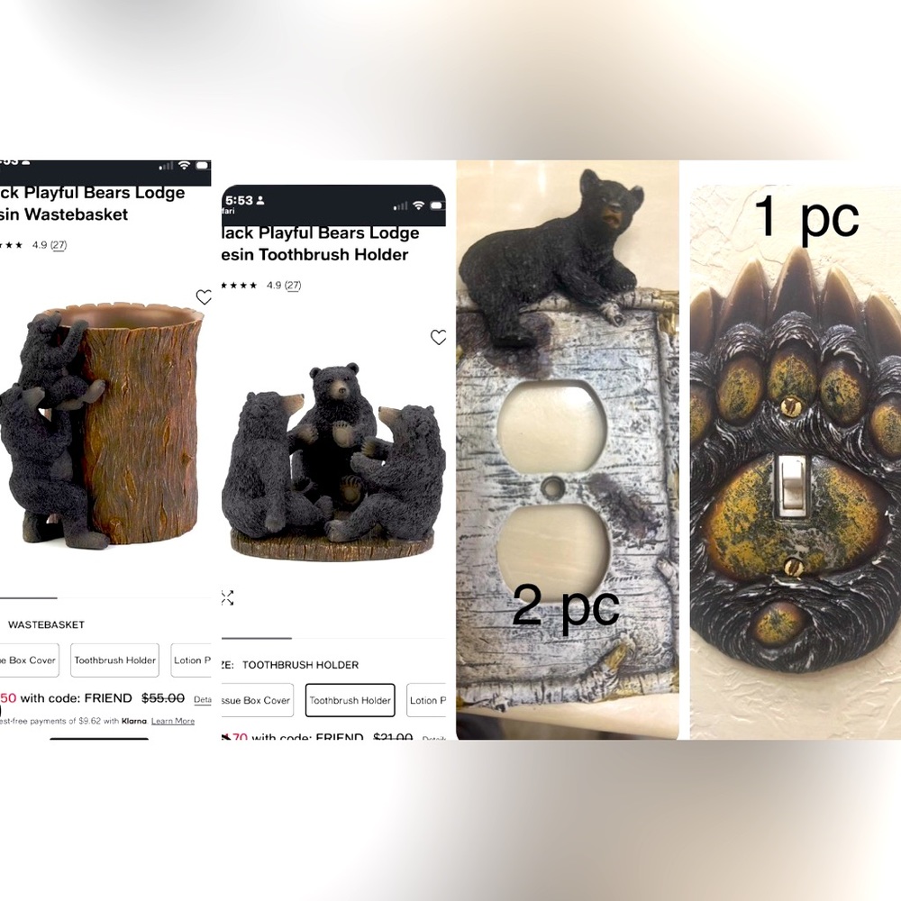 Black bear bathroom decor 6 pc set